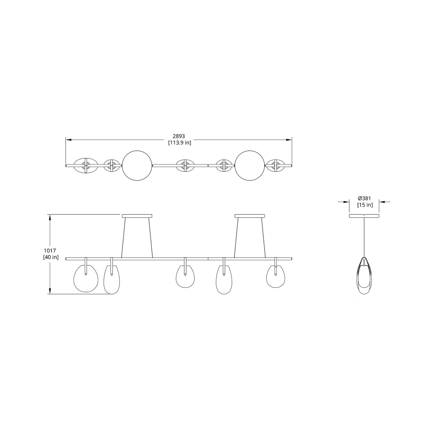 Gala 114 Linear LED Pendant Light - line drawing.