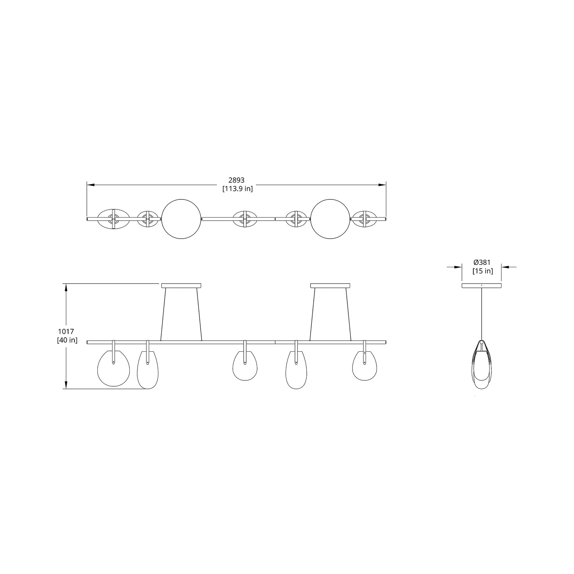 Gala 114 Linear LED Pendant Light - line drawing.