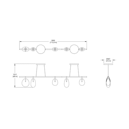 Gala 114 Linear LED Pendant Light - line drawing.