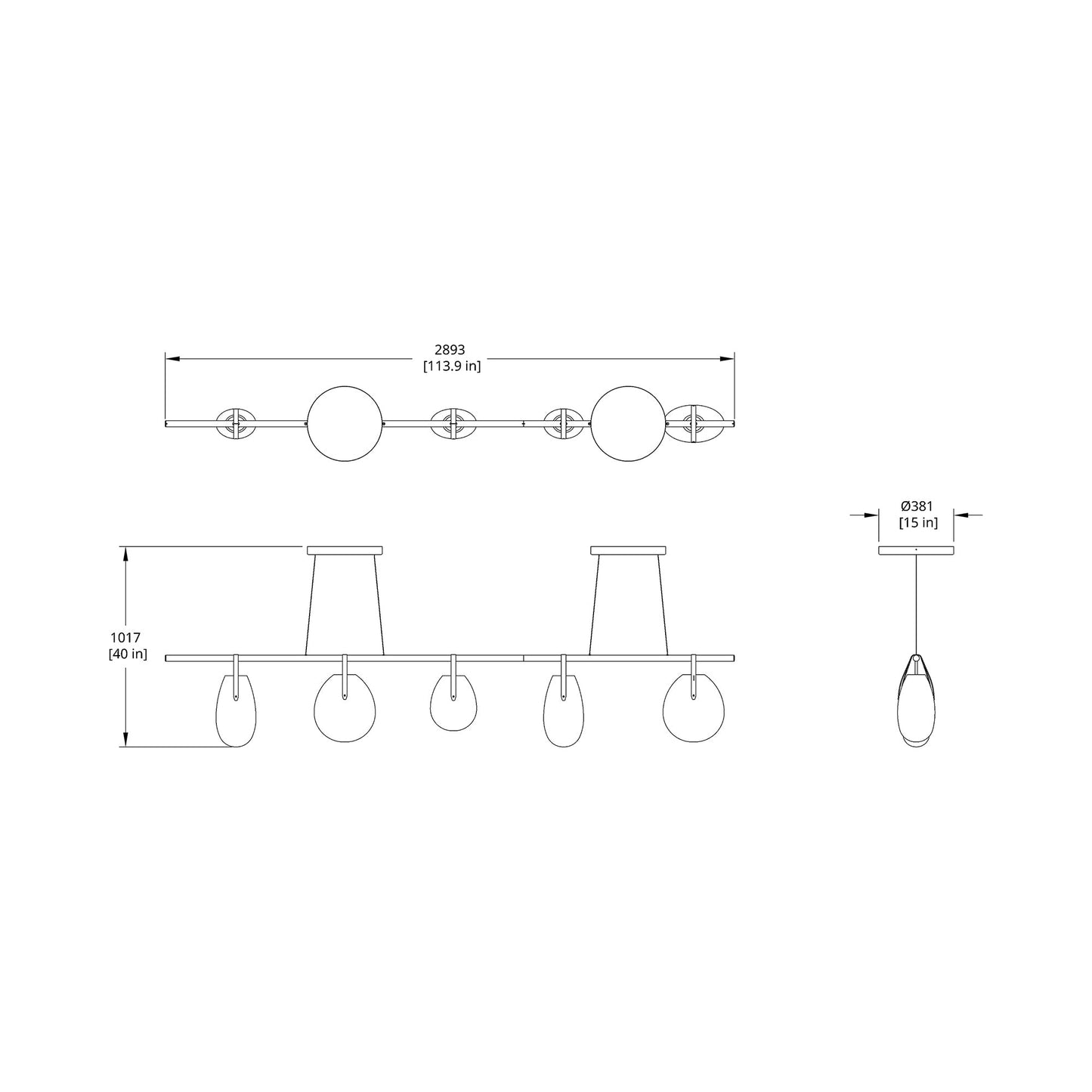 Gala 114 Linear LED Pendant Light - line drawing.