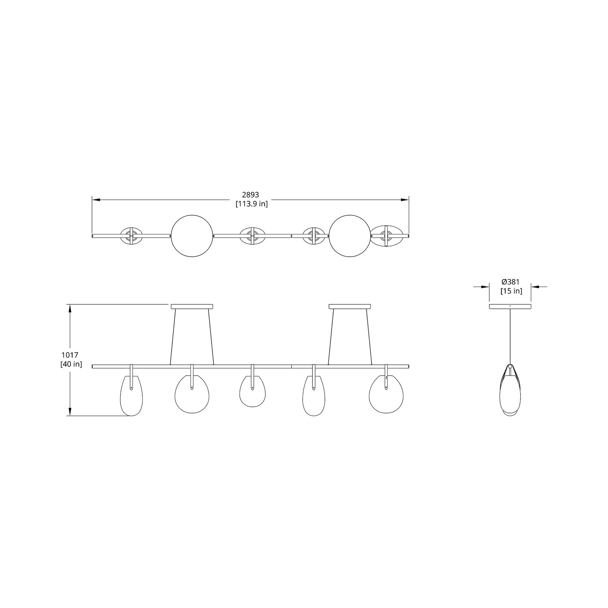 Gala 114 Linear LED Pendant Light - line drawing.