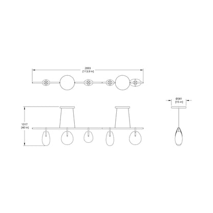 Gala 114 Linear LED Pendant Light - line drawing.