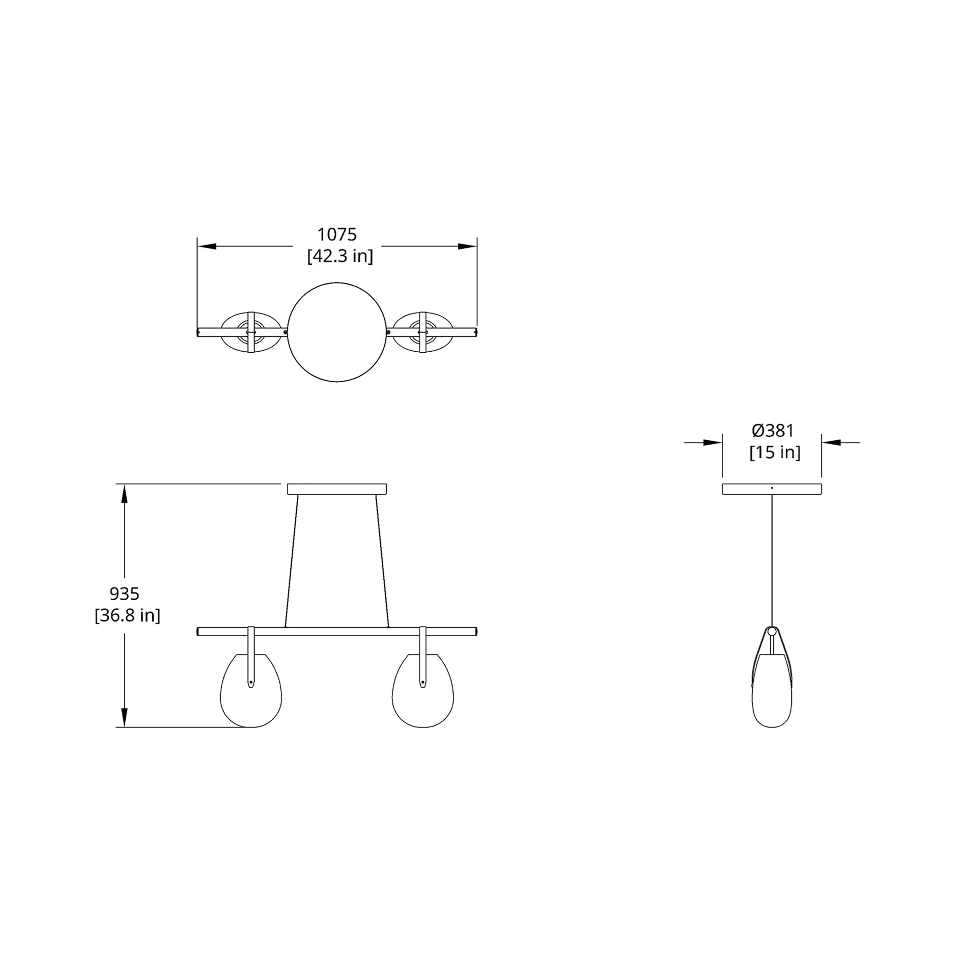 Gala 42 Linear LED Pendant Light - line drawing.