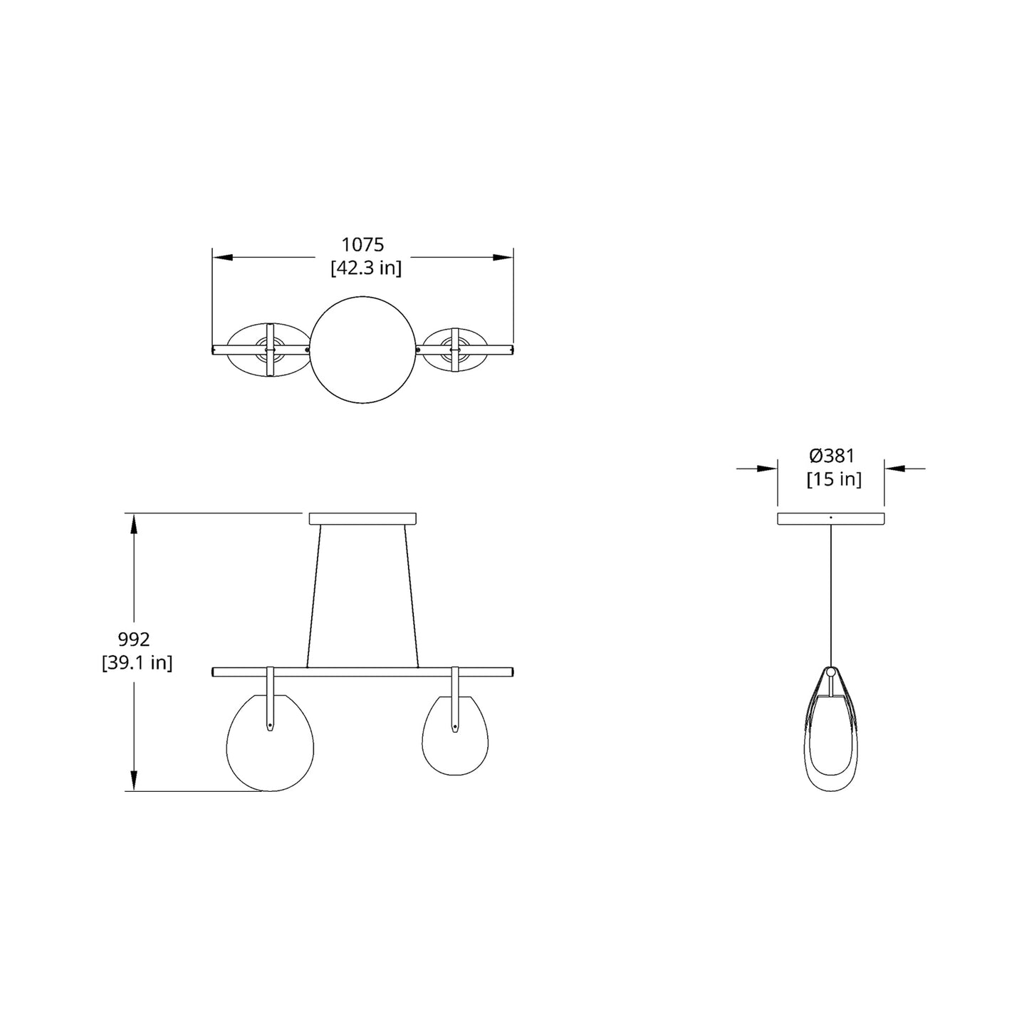 Gala 42 Linear LED Pendant Light - line drawing.