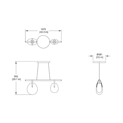 Gala 42 Linear LED Pendant Light - line drawing.