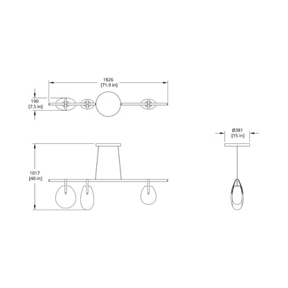 Gala 72 Linear LED Pendant Light - line drawing.