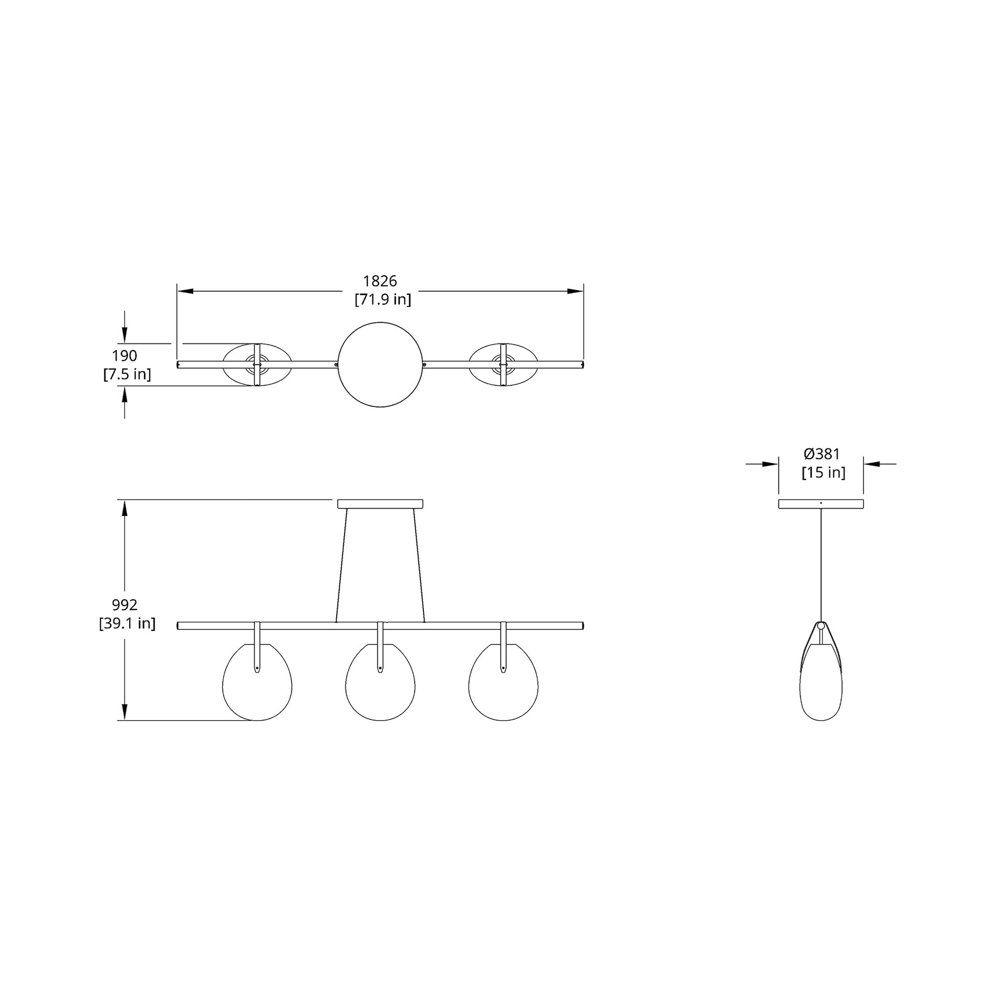 Gala 72 Linear LED Pendant Light - line drawing.