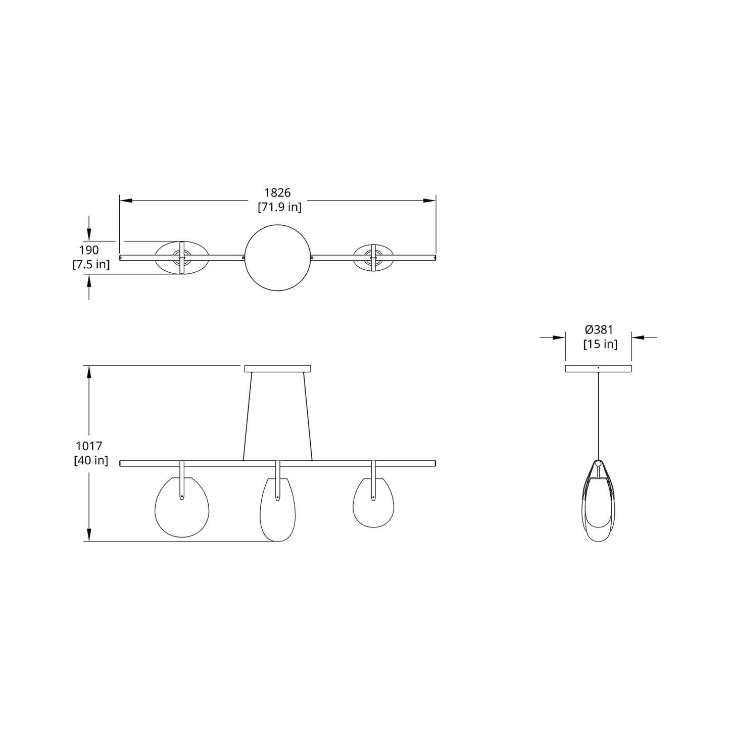 Gala 72 Linear LED Pendant Light - line drawing.