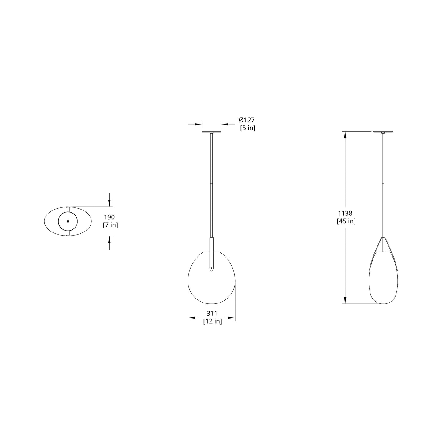 Gala LED Pendant Light - line drawing.