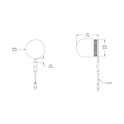 Hoist LED Plug-In Wall Light - line drawing.