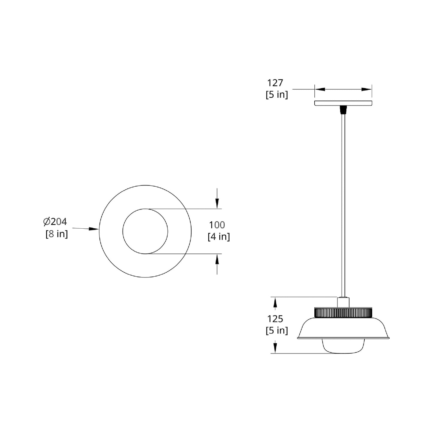 Hoist Shade LED Pendant Light - line drawing.