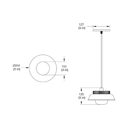 Hoist Shade LED Pendant Light - line drawing.