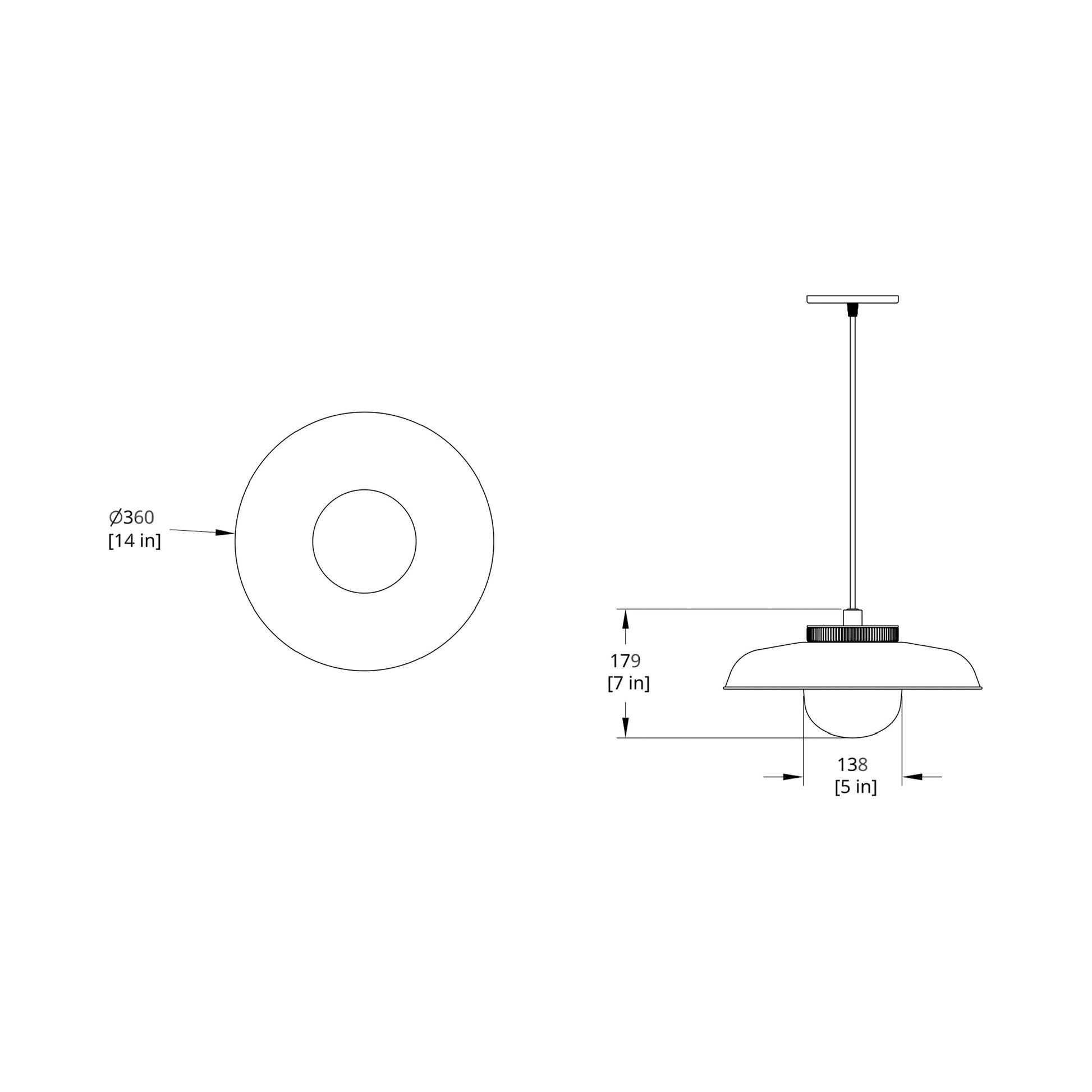 Hoist Shade LED Pendant Light - line drawing.