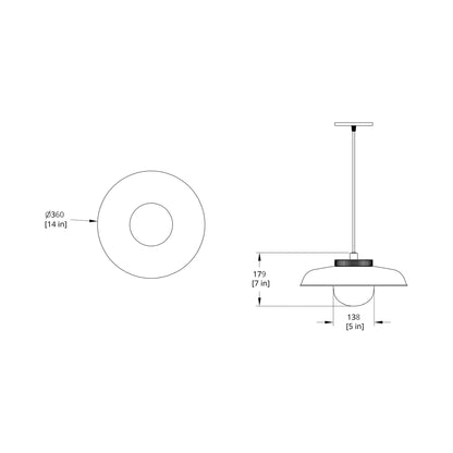 Hoist Shade LED Pendant Light - line drawing.