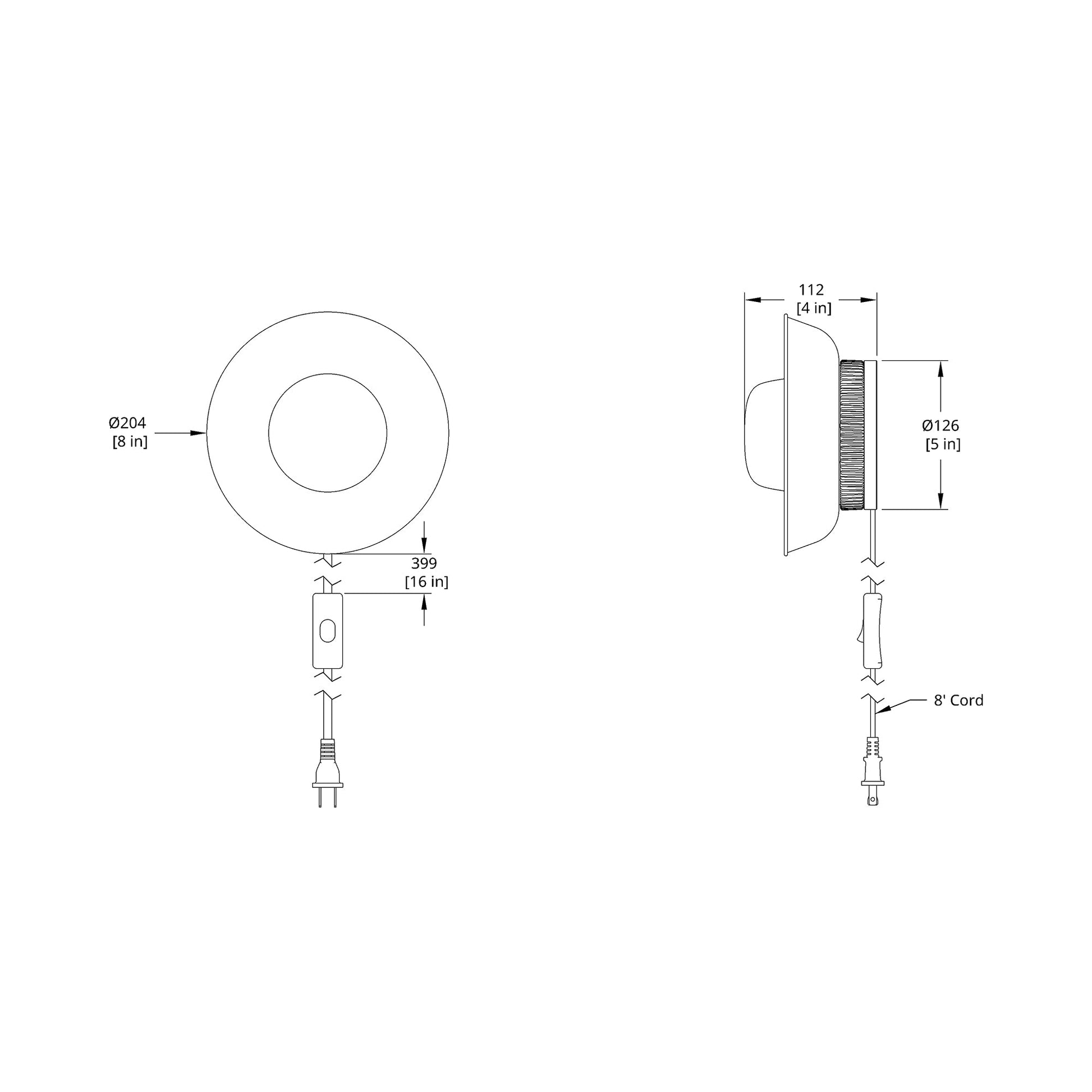 Hoist Shade LED Plug-In Wall Light - line drawing.