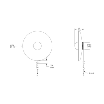 Hoist Shade LED Plug-In Wall Light - line drawing.