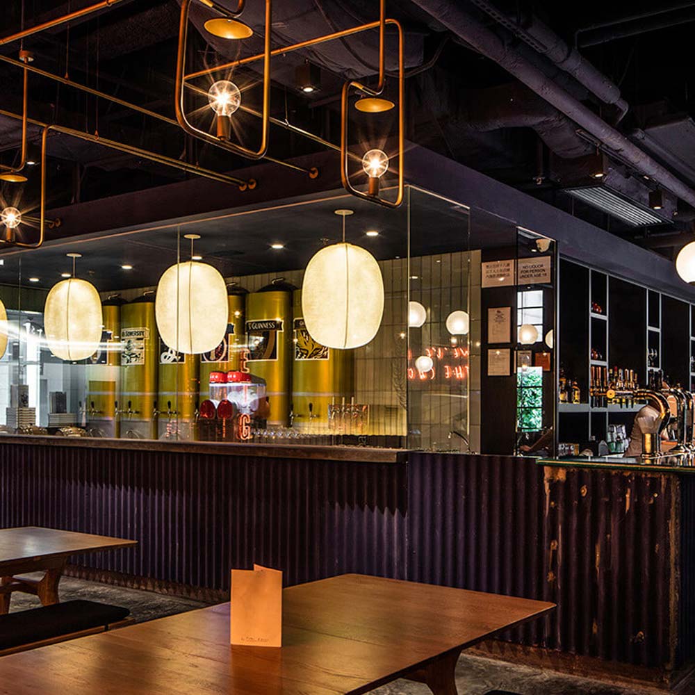 Mori Gourd LED Pendant Light in restaurant.