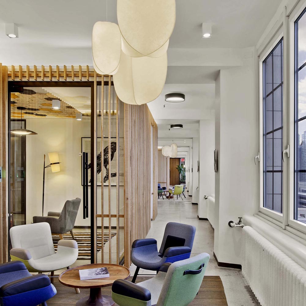 Mori Gourd LED Pendant Light in living room.