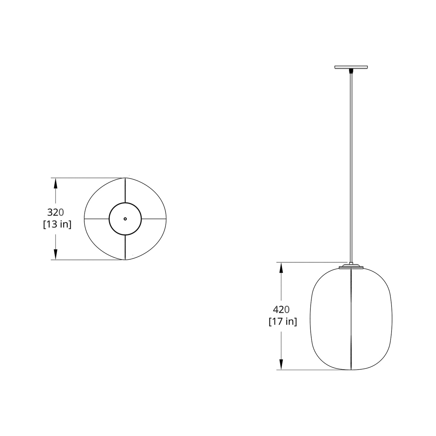 Mori Gourd LED Pendant Light - line drawing.