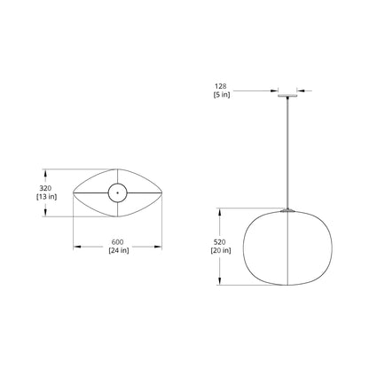 Mori Nut LED Pendant Light - line drawing.
