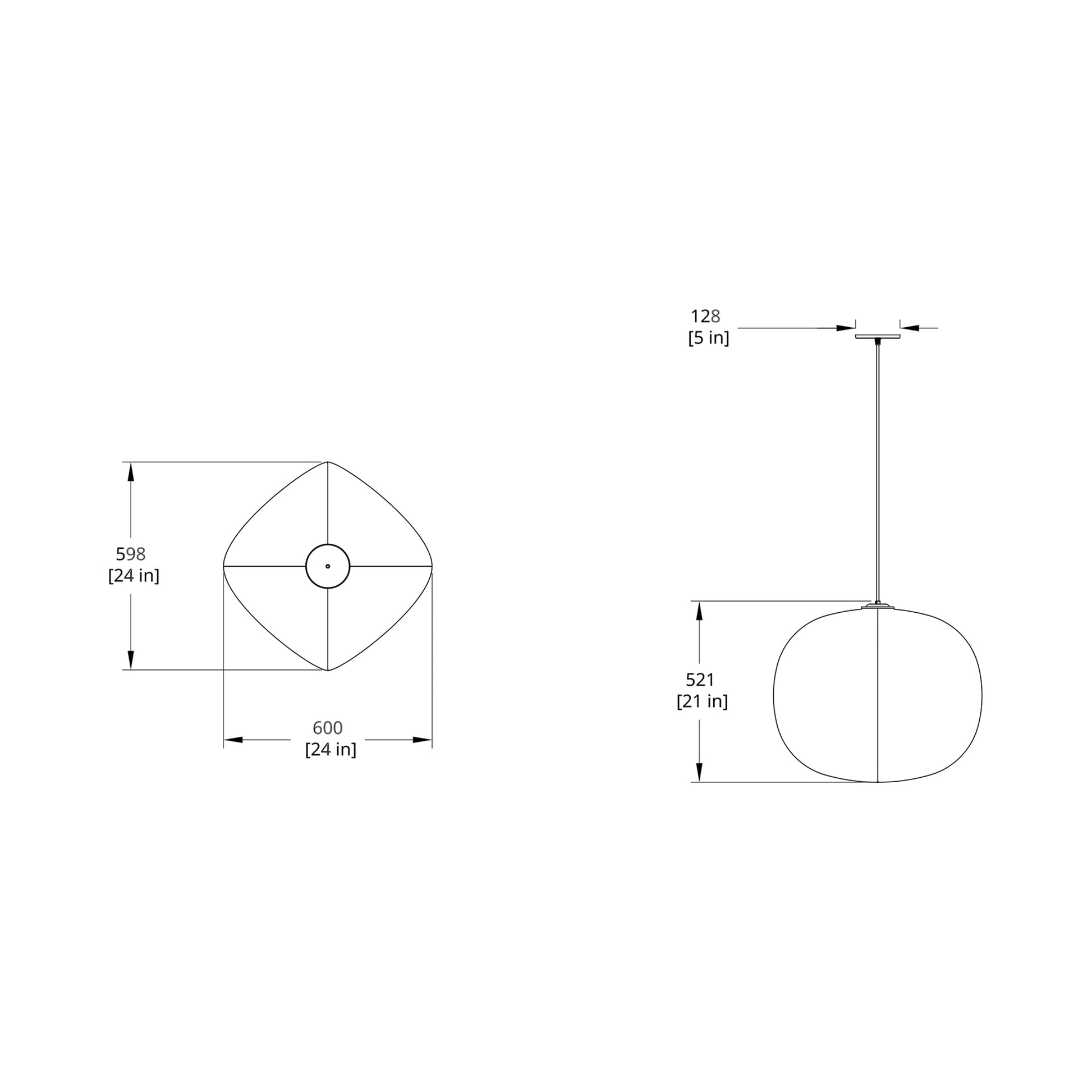 Mori Squash LED Pendant Light - line drawing.