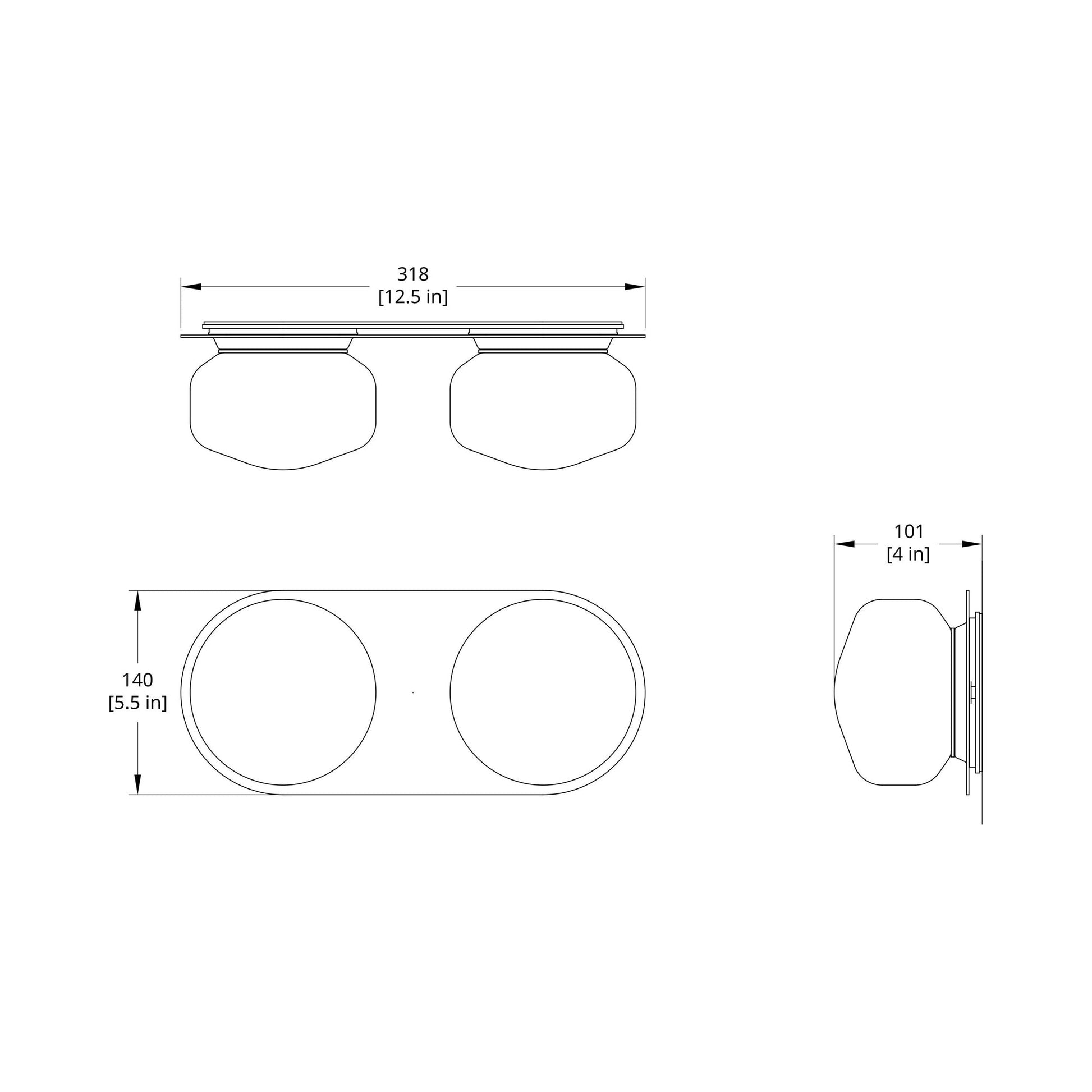 Pastille 2 LED Bath Wall Light - line drawing.