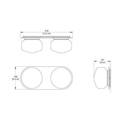 Pastille 2 LED Bath Wall Light - line drawing.