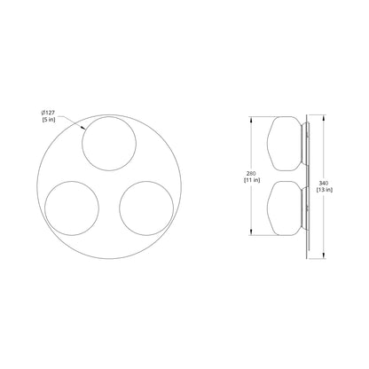 Pastille Cluster LED Wall Light - line drawing.