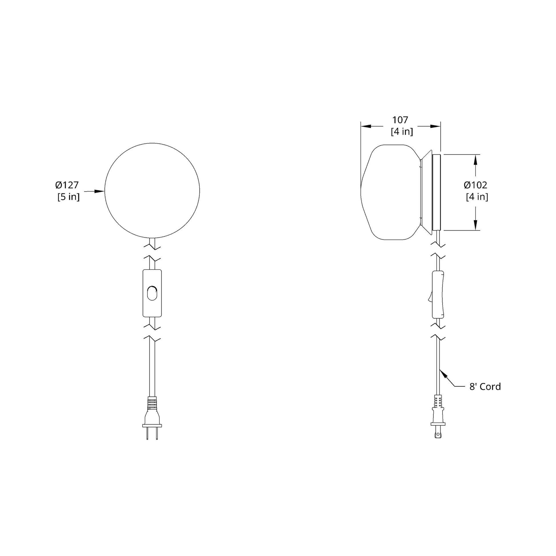 Pastille Collar Corded LED Plug-In Wall Light - line drawing.