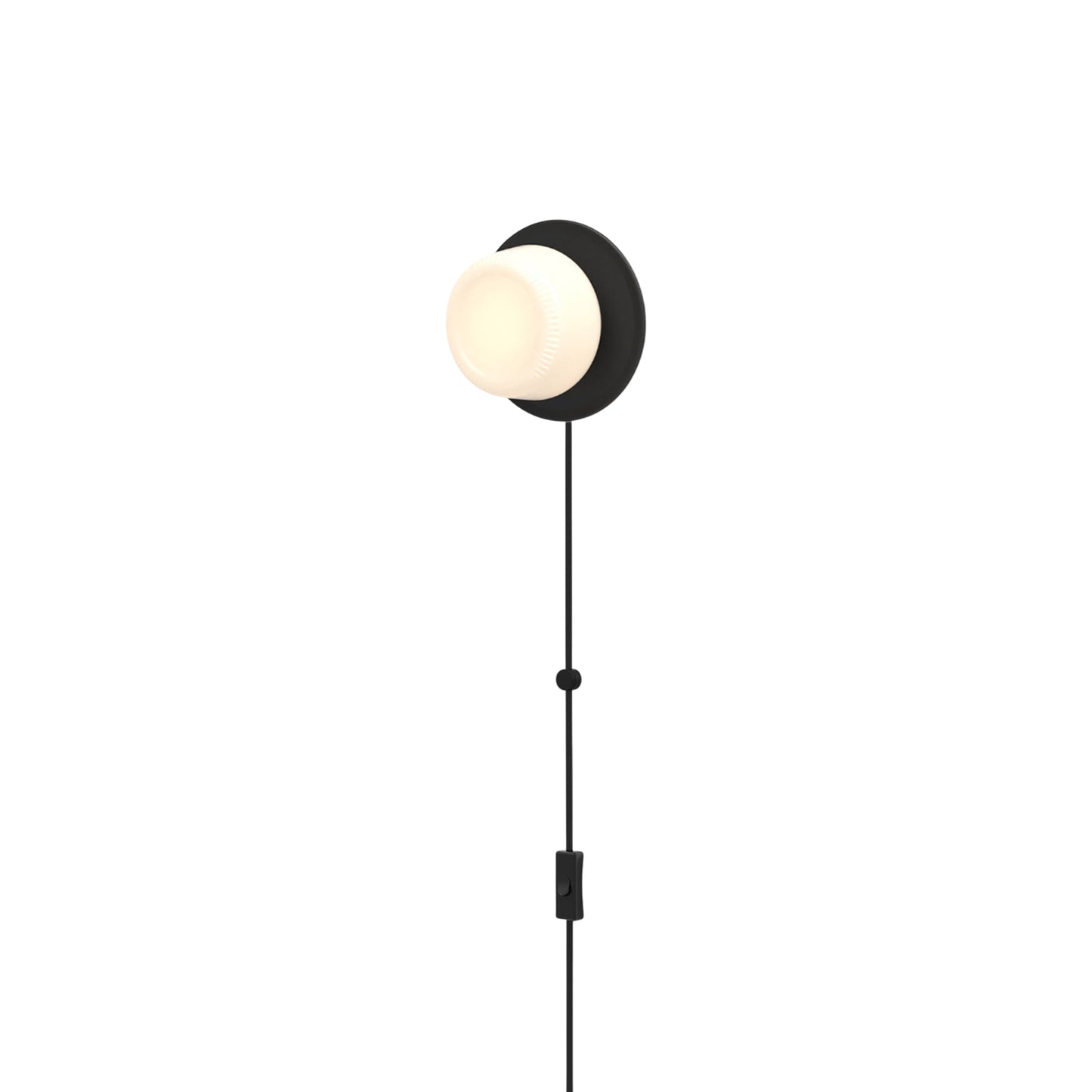 Pastille Disc Corded LED Plug-In Wall Light in Matte Black (Ribbed).