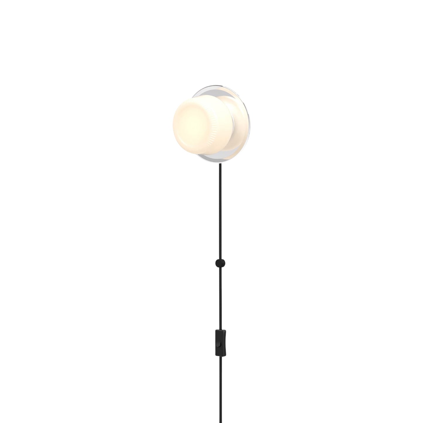 Pastille Disc Corded LED Plug-In Wall Light in Polished Chrome (Ribbed).