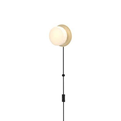 Pastille Disc Corded LED Plug-In Wall Light in Satin Brass (Faceted).