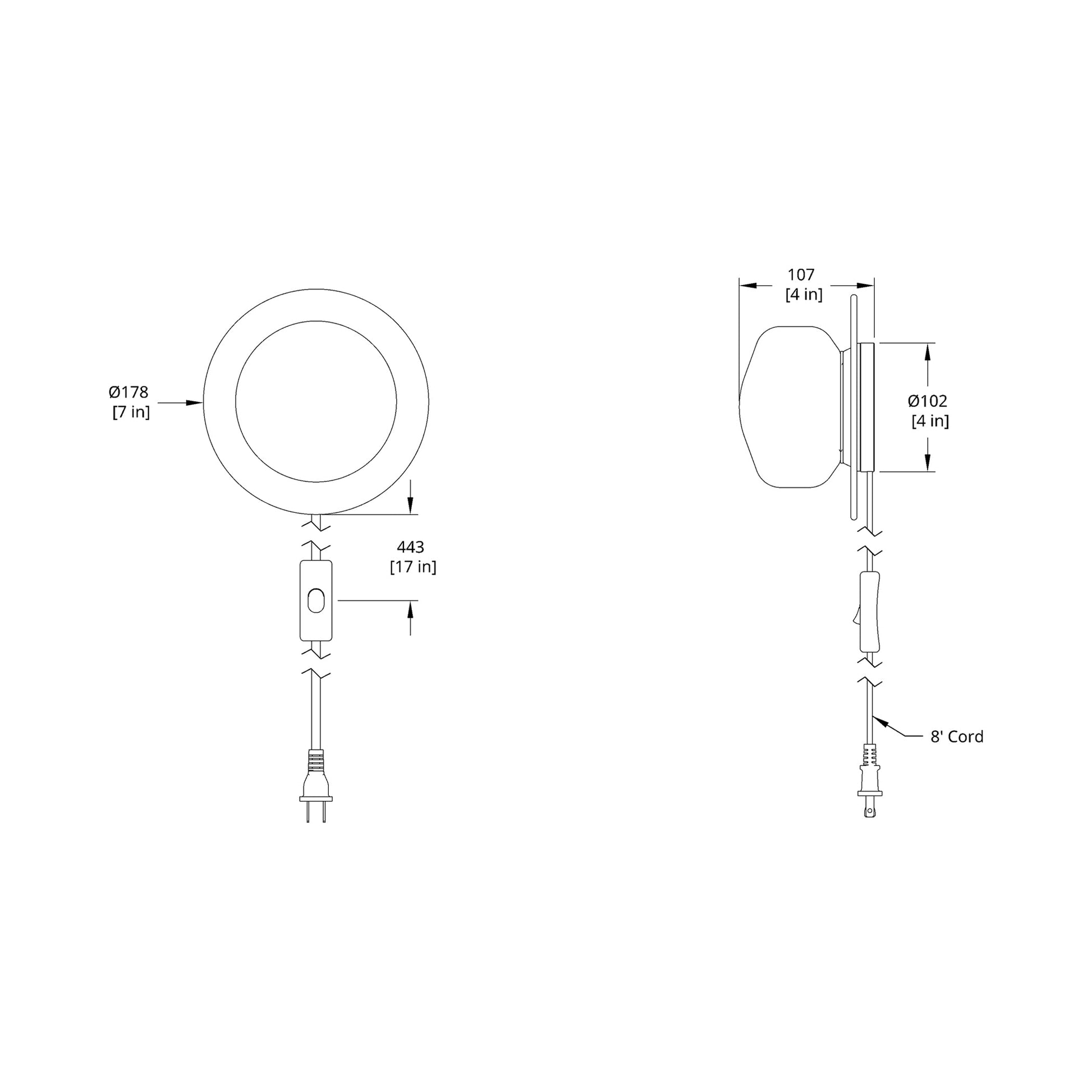 Pastille Disc Corded LED Plug-In Wall Light - line drawing.