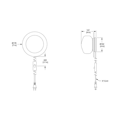 Pastille Disc Corded LED Plug-In Wall Light - line drawing.