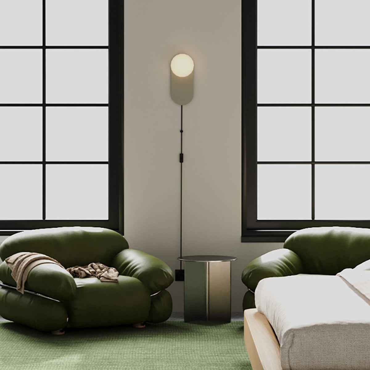 Pastille LED Plug-In Bath Wall Light in bedroom.