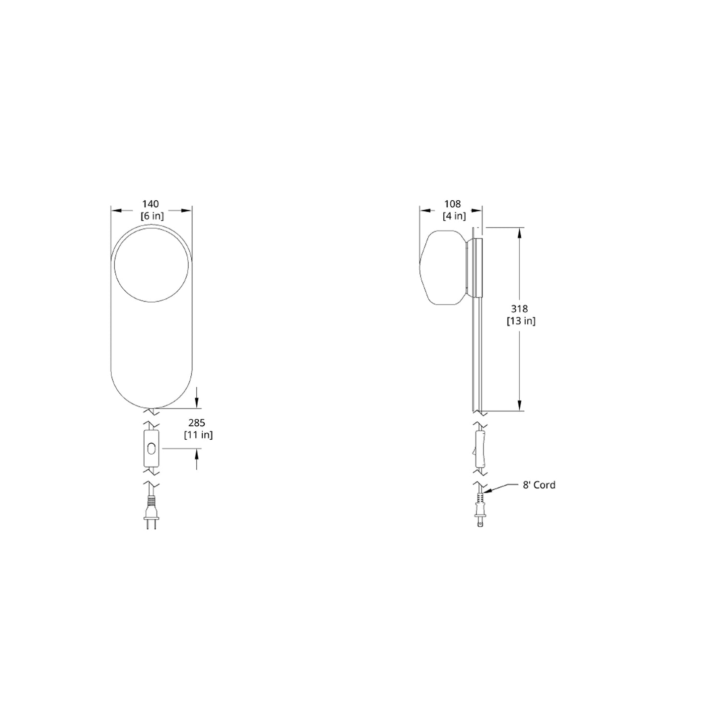 Pastille LED Plug-In Bath Wall Light - line drawing.