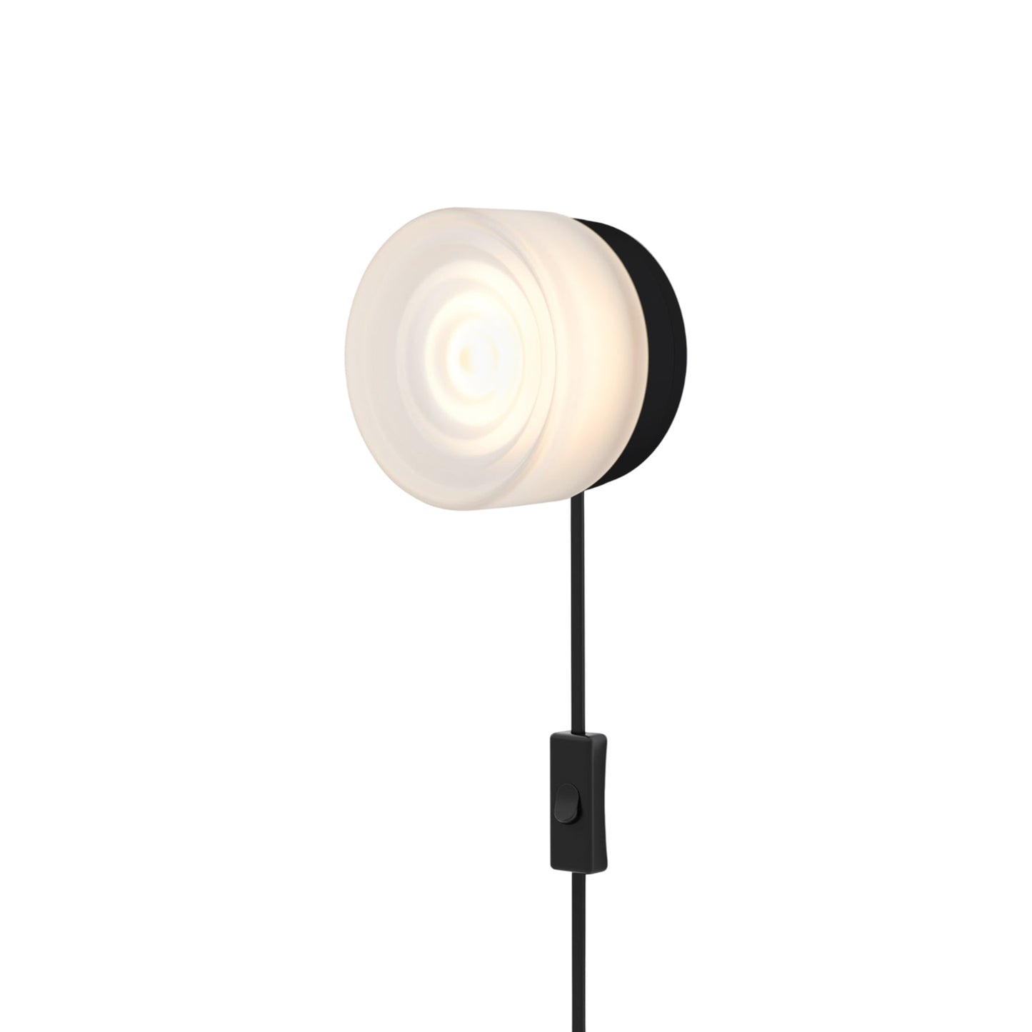 Ripple LED Plug-in Wall Light in Frosted/Black Anodized.