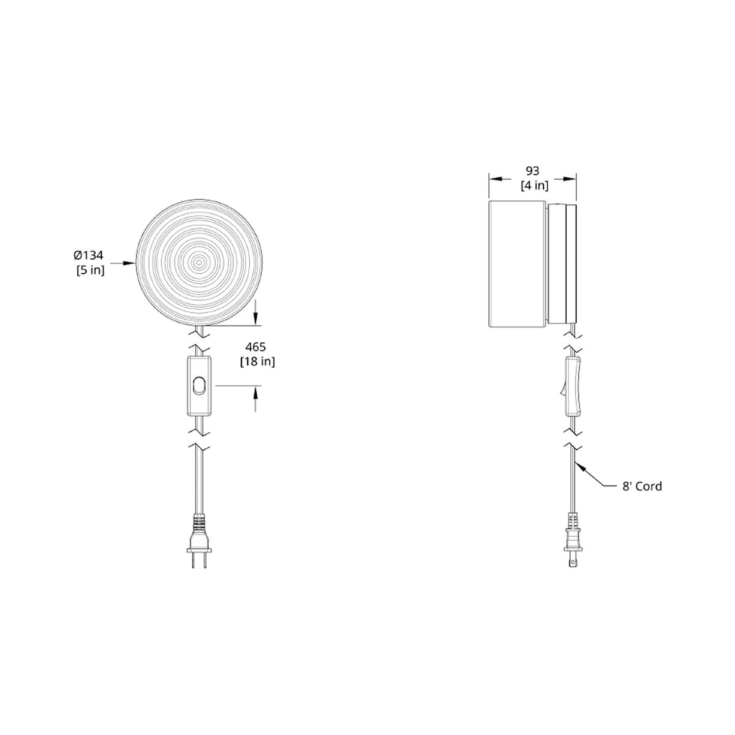 Ripple LED Plug-In Wall Light - line drawing.