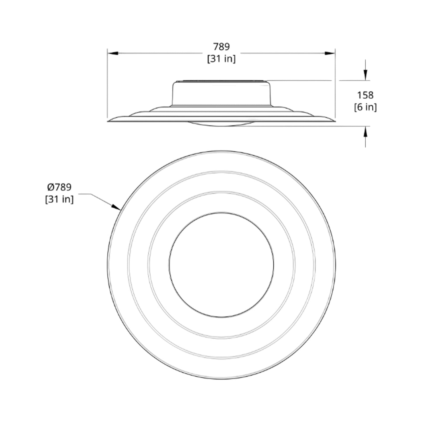 Tidal LED Flush Mount Ceiling Light - line drawing.
