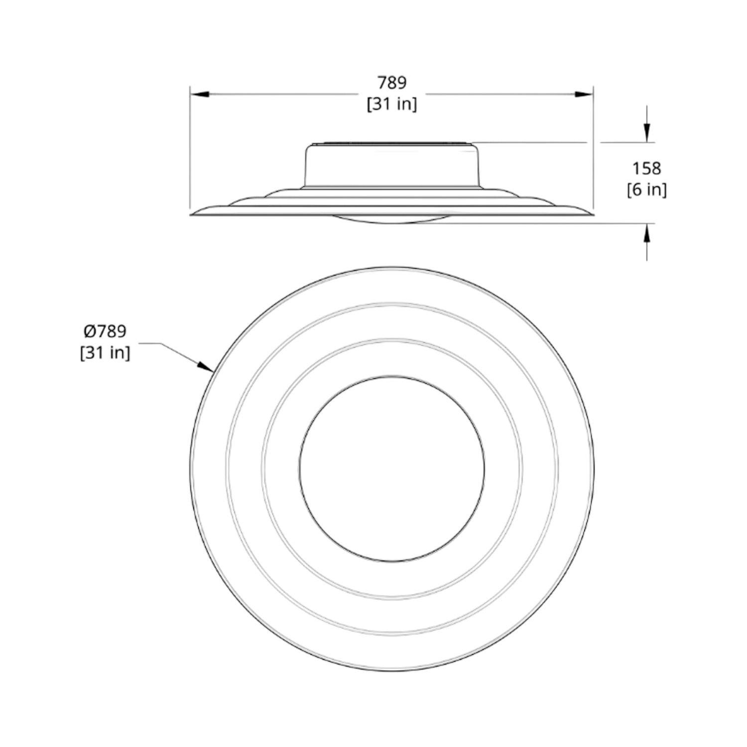 Tidal LED Flush Mount Ceiling Light - line drawing.