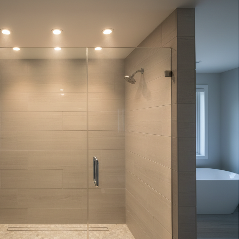 recessed shower lighting, in scene