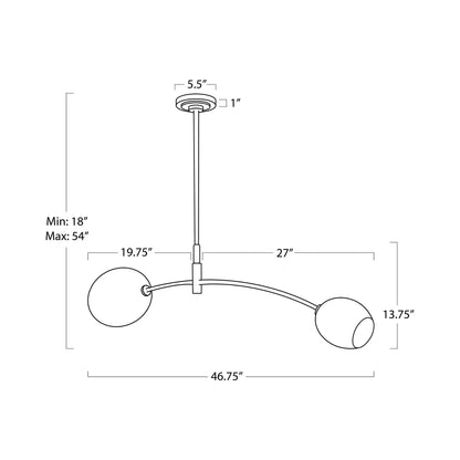Artemis Double Pendant Light - line drawing.