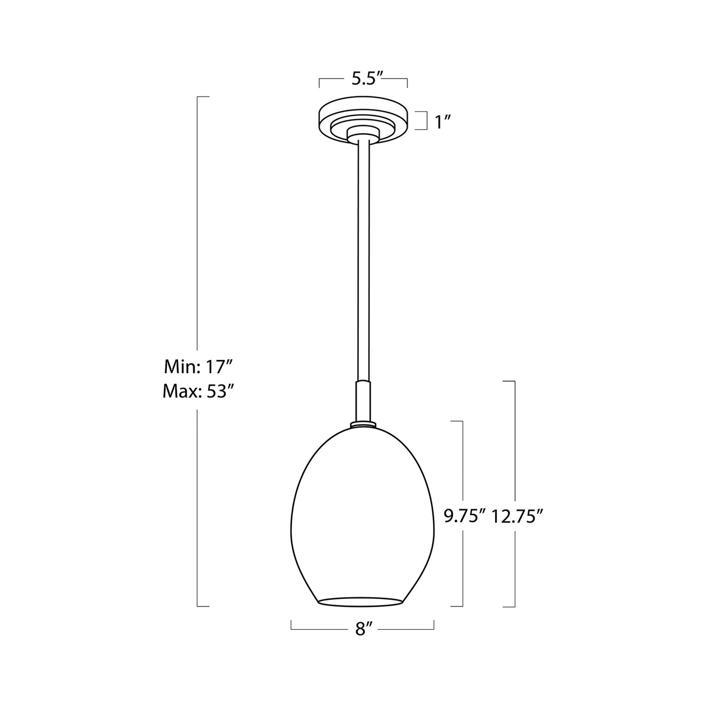 Artemis Single Pendant Light - line drawing.
