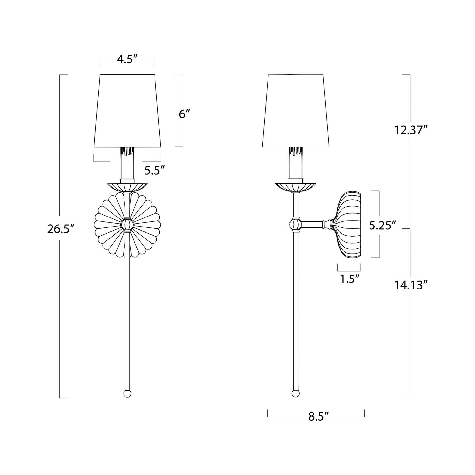 Clove Wall Light - line drawing.