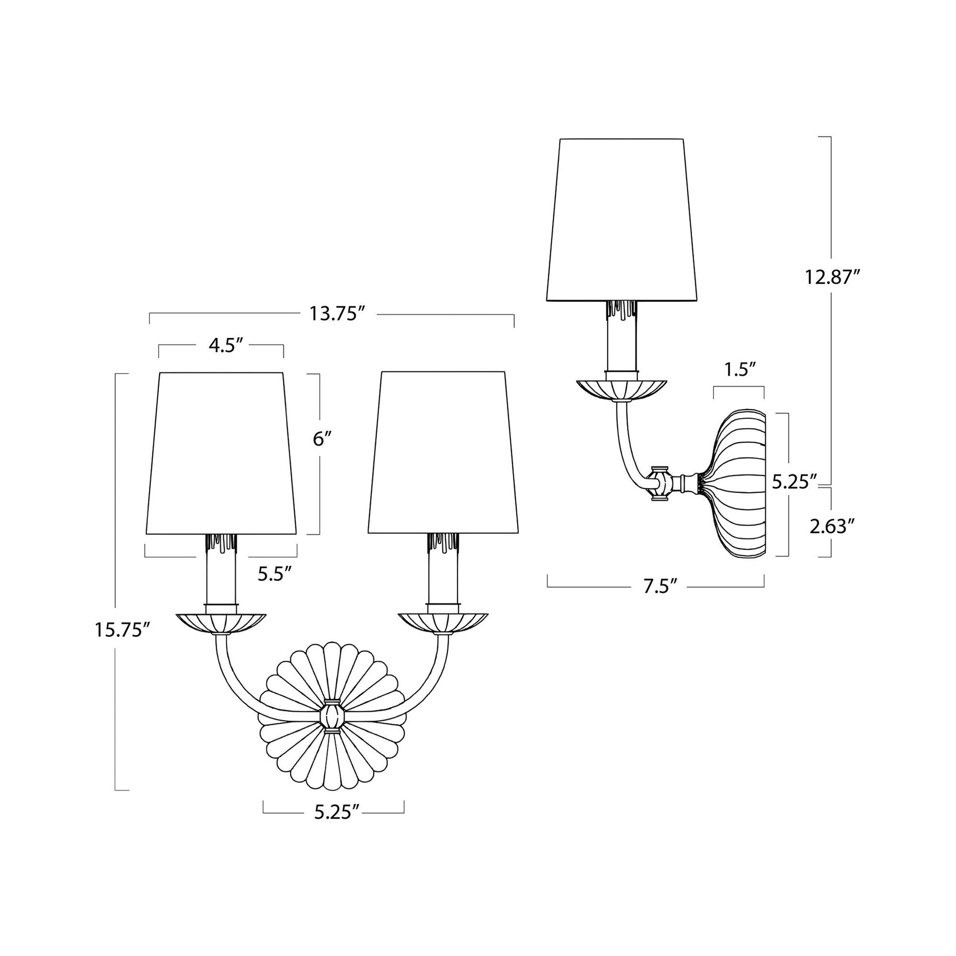 Clove Wall Light - line drawing.