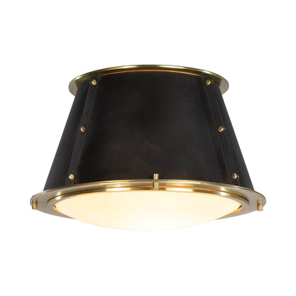 French Flush Mount Ceiling Light in Blackened Brass.