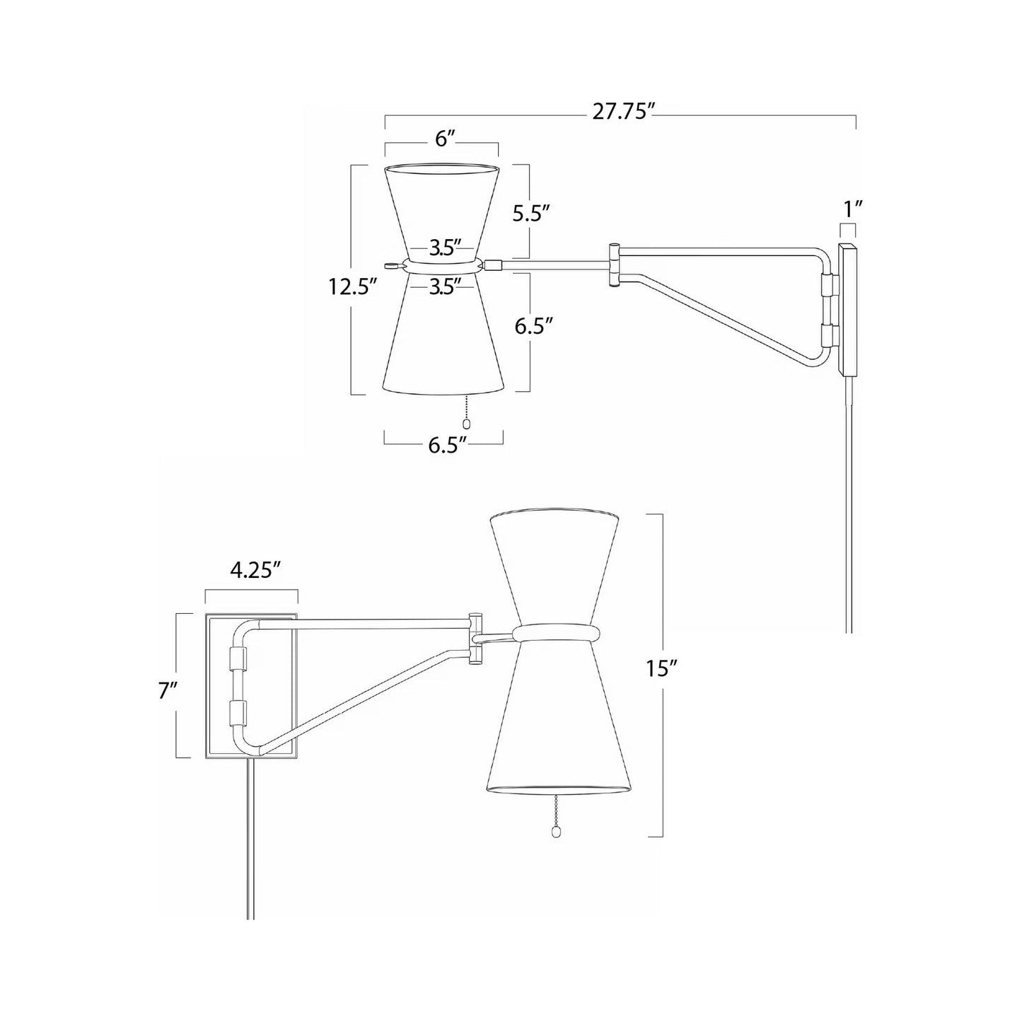 Gable Swing Arm Wall Light - line drawing.