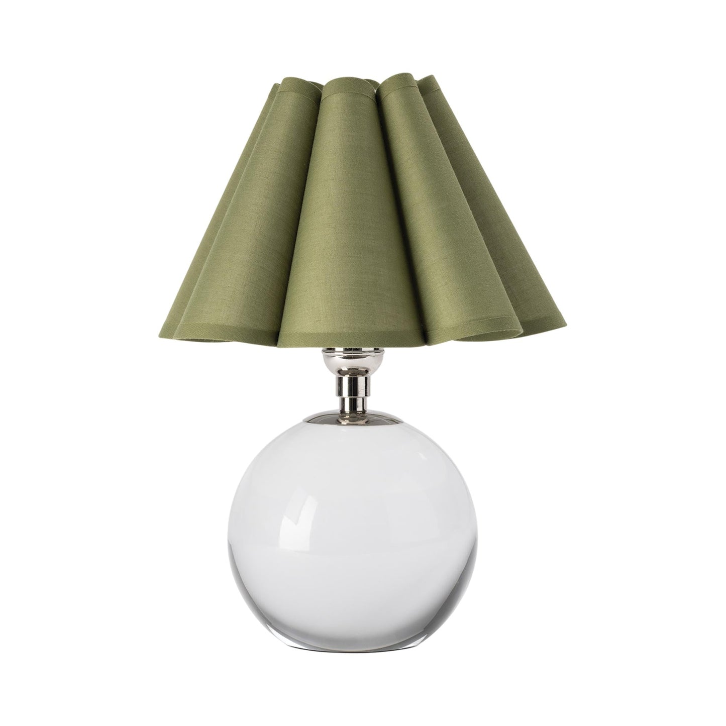 Giorgio Table Lamp in Polished Nickel/Clear/Olive.