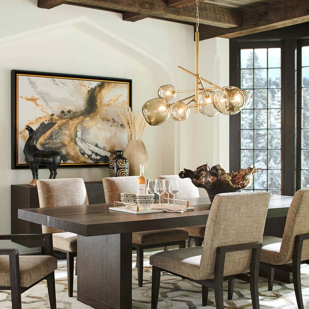 Molten Multi Light Chandelier in dining room.