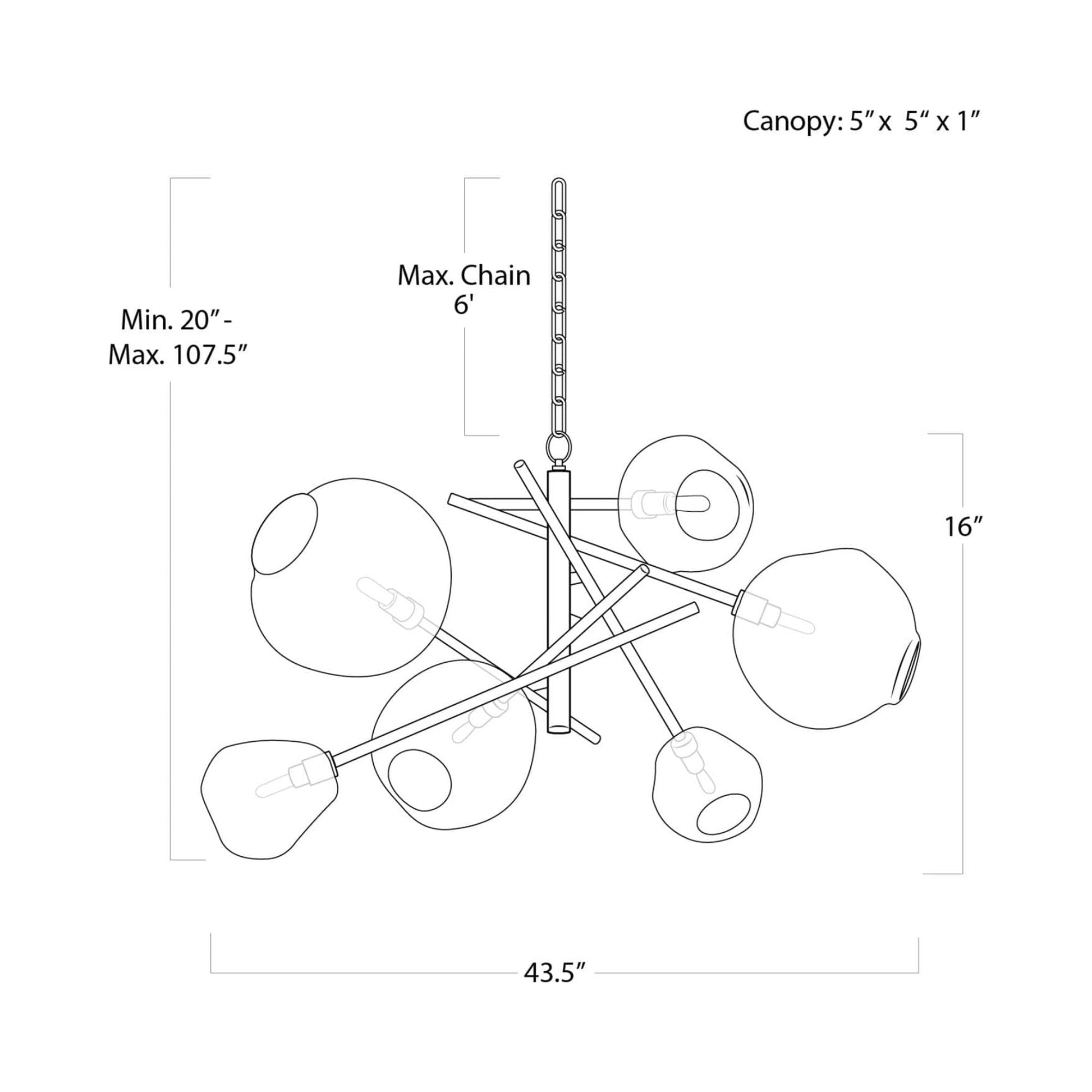 Molten Multi Light Chandelier - line drawing.
